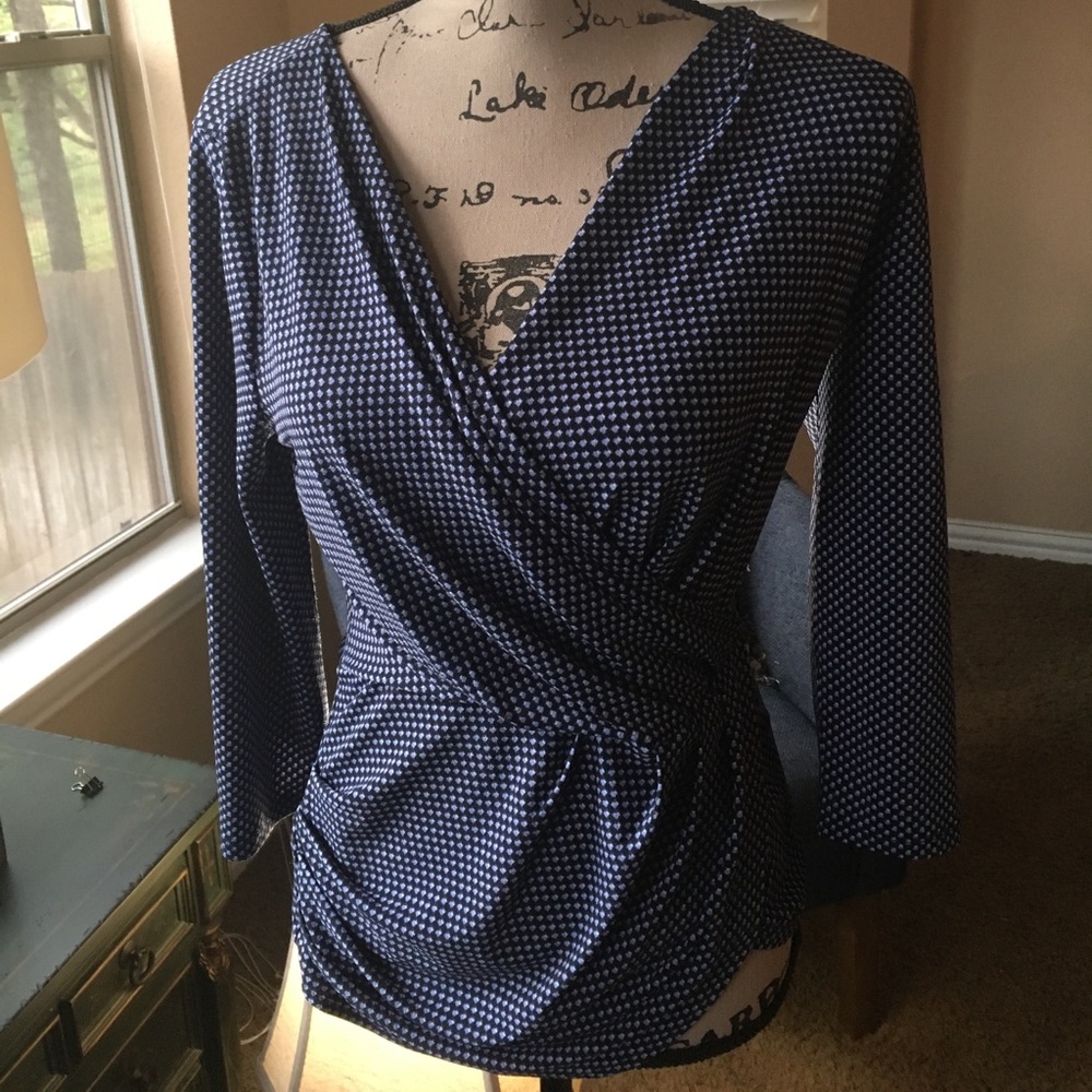 Ann Taylor Dark Blue Patterned Blouse